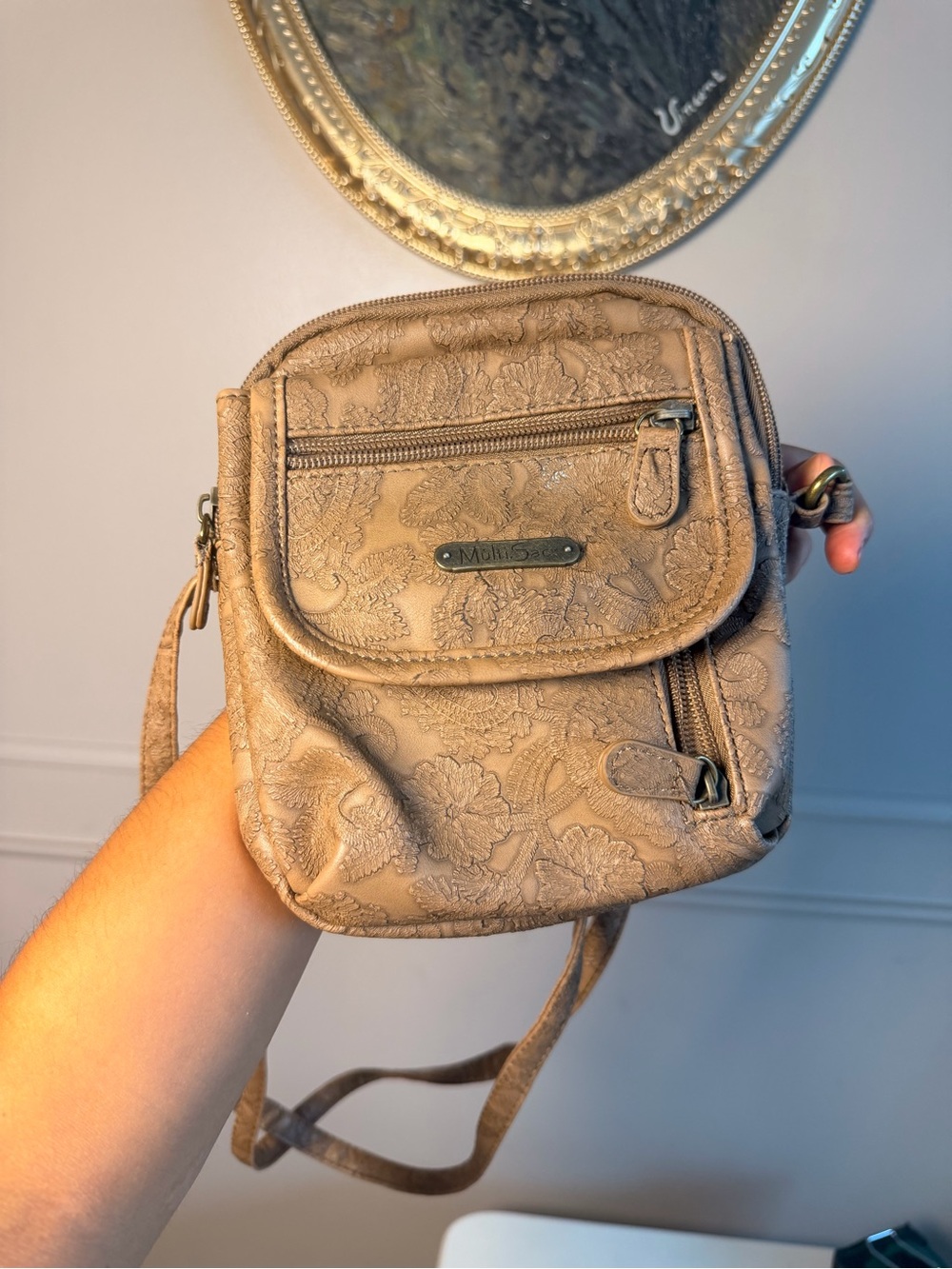 Floral Embossed Crossbody Bag - Taupe